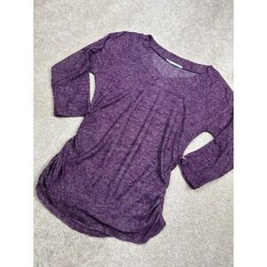 Maurices Shirt Womens Large Purple Sheer Knit V Neck 3/4 Sleeve Ruched Tunic Top